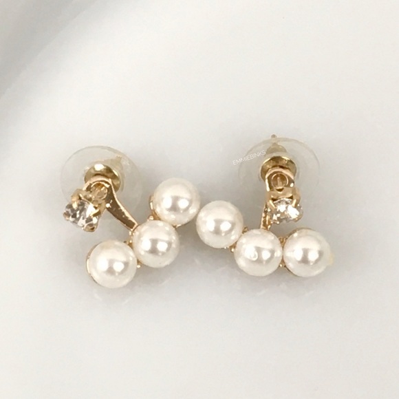 NWT Golden Faux Pearl Jacket Earrings Double Sided ~ Trendy Minimalist Vibe - Picture 5 of 12